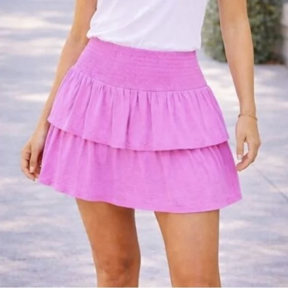Simply Southern Pink Tiered Mini Skirt Size Large NWT - Picture 2 of 6